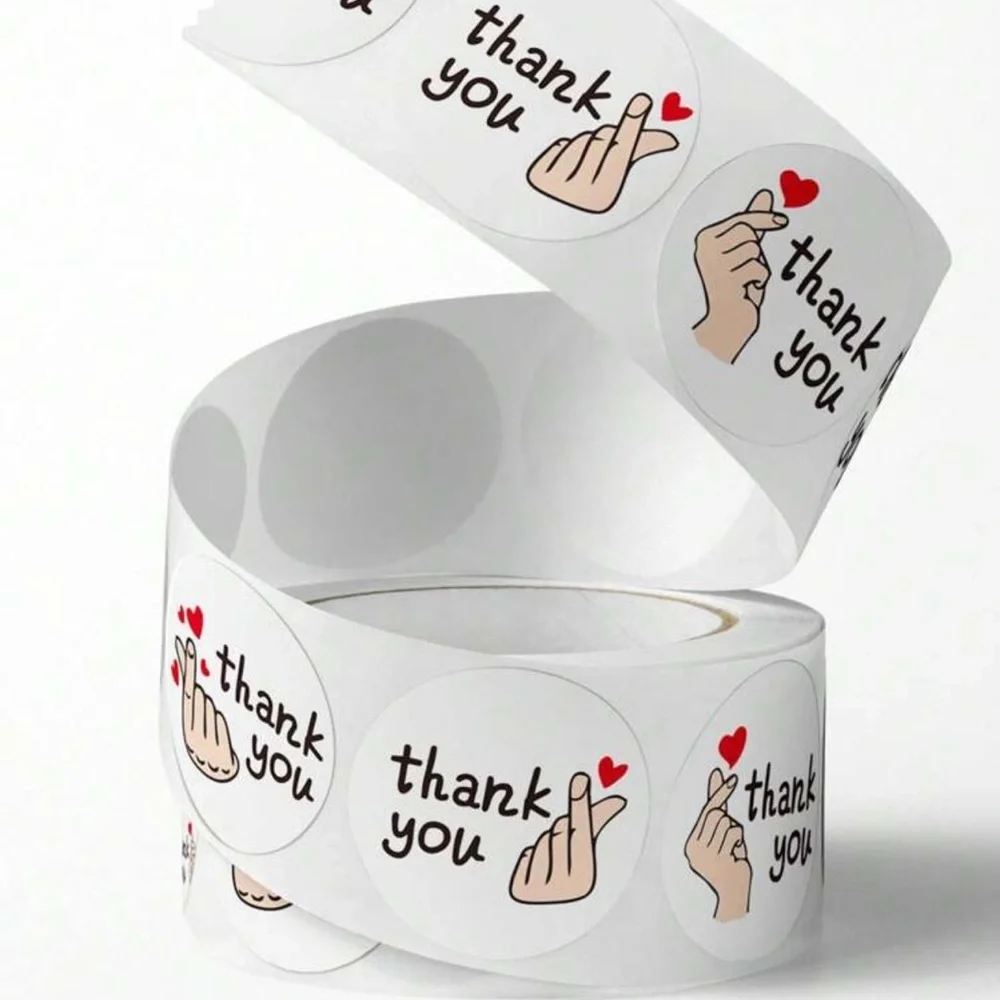 100 Thank You Sticker Roll with Heart Design